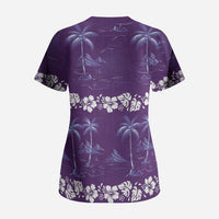 Purple Hawaii Palm Tree Hibiscus Scrub Top Fantasy Summer Vibe LT01 - Polynesian Pride