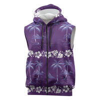 Purple Hawaii Palm Tree Hibiscus Sleeveless Zip Hoodie Fantasy Summer Vibe LT01 Purple - Polynesian Pride