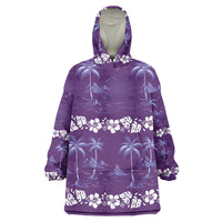 Purple Hawaii Palm Tree Hibiscus Wearable Blanket Hoodie Fantasy Summer Vibe LT01 One Size Purple - Polynesian Pride