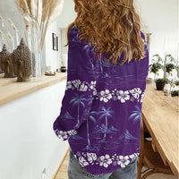 Purple Hawaii Palm Tree Hibiscus Women Casual Shirt Fantasy Summer Vibe LT01 - Polynesian Pride