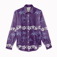 Purple Hawaii Palm Tree Hibiscus Women Casual Shirt Fantasy Summer Vibe LT01 - Polynesian Pride