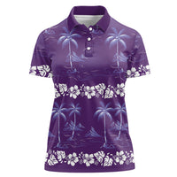 Purple Hawaii Palm Tree Hibiscus Women Polo Shirt Fantasy Summer Vibe LT01 Female Purple - Polynesian Pride