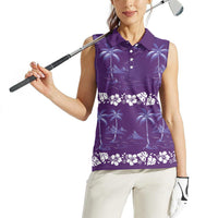Purple Hawaii Palm Tree Hibiscus Women Sleeveless Polo Shirt Fantasy Summer Vibe LT01 - Polynesian Pride
