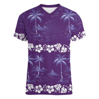 Purple Hawaii Palm Tree Hibiscus Women V-Neck T-Shirt Fantasy Summer Vibe LT01 Female Purple - Polynesian Pride