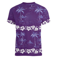Purple Hawaii Palm Tree Hibiscus Women V-Neck T-Shirt Fantasy Summer Vibe LT01 - Polynesian Pride