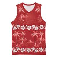 Red Hawaii Palm Tree Hibiscus Basketball Jersey Fantasy Summer Vibe LT01 Unisex Red - Polynesian Pride