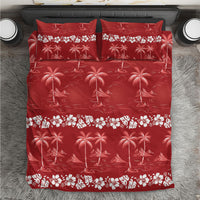 Red Hawaii Palm Tree Hibiscus Bedding Set Fantasy Summer Vibe LT01 Red - Polynesian Pride
