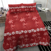 Red Hawaii Palm Tree Hibiscus Bedding Set Fantasy Summer Vibe LT01 - Polynesian Pride