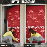 Red Hawaii Palm Tree Hibiscus Door Cover Fantasy Summer Vibe LT01 - Polynesian Pride