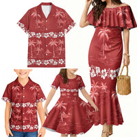 Red Hawaii Palm Tree Hibiscus Family Matching Mermaid Dress and Hawaiian Shirt Fantasy Summer Vibe LT01 - Polynesian Pride