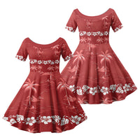 Red Hawaii Palm Tree Hibiscus Family Matching Mermaid Dress and Hawaiian Shirt Fantasy Summer Vibe LT01 Daughter's Dress Red - Polynesian Pride