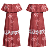 Red Hawaii Palm Tree Hibiscus Family Matching Off Shoulder Maxi Dress and Hawaiian Shirt Fantasy Summer Vibe LT01 Mom's Dress Red - Polynesian Pride