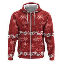 Red Hawaii Palm Tree Hibiscus Hoodie Fantasy Summer Vibe LT01 Zip Hoodie Red - Polynesian Pride