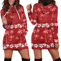 Red Hawaii Palm Tree Hibiscus Hoodie Dress Fantasy Summer Vibe LT01 - Polynesian Pride