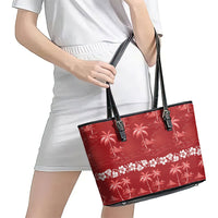 Red Hawaii Palm Tree Hibiscus Leather Tote Bag Fantasy Summer Vibe LT01 - Polynesian Pride