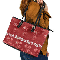 Red Hawaii Palm Tree Hibiscus Leather Tote Bag Fantasy Summer Vibe LT01 - Polynesian Pride