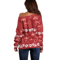 Red Hawaii Palm Tree Hibiscus Off Shoulder Sweater Fantasy Summer Vibe LT01 - Polynesian Pride