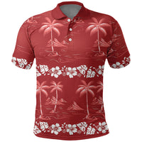 Red Hawaii Palm Tree Hibiscus Polo Shirt Fantasy Summer Vibe LT01 Red - Polynesian Pride