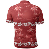 Red Hawaii Palm Tree Hibiscus Polo Shirt Fantasy Summer Vibe LT01 - Polynesian Pride
