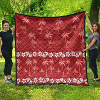 Red Hawaii Palm Tree Hibiscus Quilt Fantasy Summer Vibe LT01 - Polynesian Pride