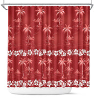 Red Hawaii Palm Tree Hibiscus Shower Curtain Fantasy Summer Vibe LT01 Red - Polynesian Pride