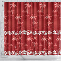 Red Hawaii Palm Tree Hibiscus Shower Curtain Fantasy Summer Vibe LT01 - Polynesian Pride