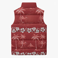 Red Hawaii Palm Tree Hibiscus Sleeveless Puffer Jacket Fantasy Summer Vibe LT01 - Polynesian Pride
