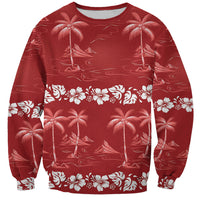 Red Hawaii Palm Tree Hibiscus Sweatshirt Fantasy Summer Vibe LT01 Unisex Red - Polynesian Pride