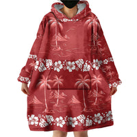 Red Hawaii Palm Tree Hibiscus Wearable Blanket Hoodie Fantasy Summer Vibe