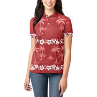 Red Hawaii Palm Tree Hibiscus Women Polo Shirt Fantasy Summer Vibe LT01 - Polynesian Pride