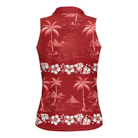 Red Hawaii Palm Tree Hibiscus Women Sleeveless Polo Shirt Fantasy Summer Vibe LT01 - Polynesian Pride