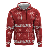 Red Hawaii Palm Tree Hibiscus Zip Hoodie Fantasy Summer Vibe LT01 Pullover Hoodie Red - Polynesian Pride