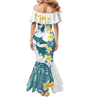 Maori Manta Ray Plumeria Teal Family Matching Mermaid Dress and Hawaiian Shirt LT01 - Polynesian Pride