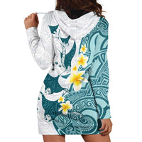 Maori Manta Ray Plumeria Teal Hoodie Dress