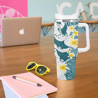 Maori Manta Ray Plumeria Teal Tumbler With Handle