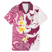 Maori Manta Ray Plumeria Royal Pink Family Matching Mermaid Dress and Hawaiian Shirt LT01 Dad's Shirt - Short Sleeve Pink - Polynesian Pride