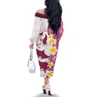 Maori Manta Ray Plumeria Royal Pink Family Matching Off The Shoulder Long Sleeve Dress and Hawaiian Shirt LT01 - Polynesian Pride