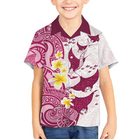 Maori Manta Ray Plumeria Royal Pink Family Matching Off Shoulder Maxi Dress and Hawaiian Shirt LT01 Son's Shirt Pink - Polynesian Pride