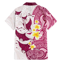Maori Manta Ray Plumeria Royal Pink Family Matching Short Sleeve Bodycon Dress and Hawaiian Shirt LT01 - Polynesian Pride