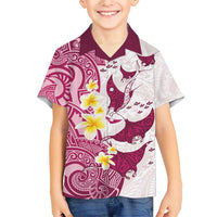Maori Manta Ray Plumeria Royal Pink Family Matching Short Sleeve Bodycon Dress and Hawaiian Shirt LT01 Son's Shirt Pink - Polynesian Pride