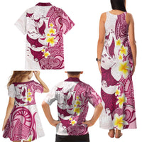 Maori Manta Ray Plumeria Royal Pink Family Matching Tank Maxi Dress and Hawaiian Shirt LT01 - Polynesian Pride