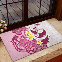 Maori Manta Ray Plumeria Royal Pink Rubber Doormat