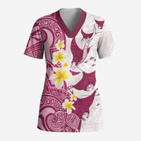 Maori Manta Ray Plumeria Royal Pink Scrub Top - Polynesian Pride