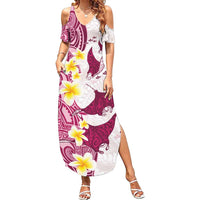 Maori Manta Ray Plumeria Royal Pink Summer Maxi Dress LT01 Women Pink - Polynesian Pride