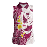 Maori Manta Ray Plumeria Royal Pink Women Sleeveless Polo Shirt