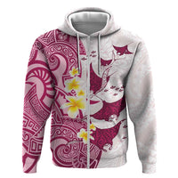 Maori Manta Ray Plumeria Royal Pink Zip Hoodie LT01 Zip Hoodie Pink - Polynesian Pride