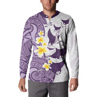 Maori Manta Ray Plumeria Deep Purple Button Sweatshirt