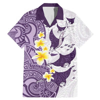 Maori Manta Ray Plumeria Deep Purple Family Matching Mermaid Dress and Hawaiian Shirt LT01 Dad's Shirt - Short Sleeve Purple - Polynesian Pride