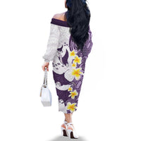 Maori Manta Ray Plumeria Deep Purple Family Matching Off The Shoulder Long Sleeve Dress and Hawaiian Shirt LT01 - Polynesian Pride