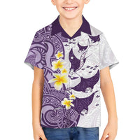 Maori Manta Ray Plumeria Deep Purple Family Matching Off Shoulder Maxi Dress and Hawaiian Shirt LT01 Son's Shirt Purple - Polynesian Pride